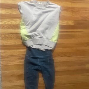 White Crewneck Sweatshirt with Neon Yellow Side Panels